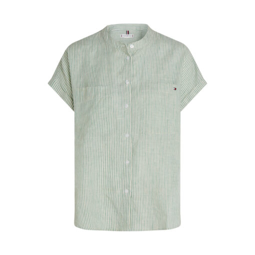 Tommy Hilfiger WW0WW447150CF Essentiel Linen Collarless SS Blouse