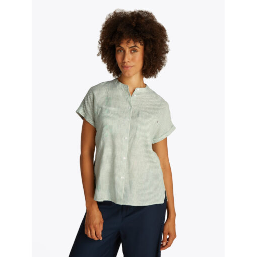 Tommy Hilfiger WW0WW447150CF Essentiel Linen Collarless SS Blouse