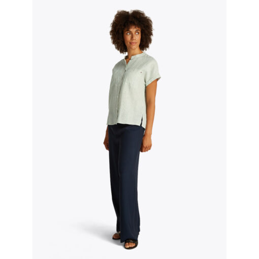 Tommy Hilfiger WW0WW447150CF Essentiel Linen Collarless SS Blouse