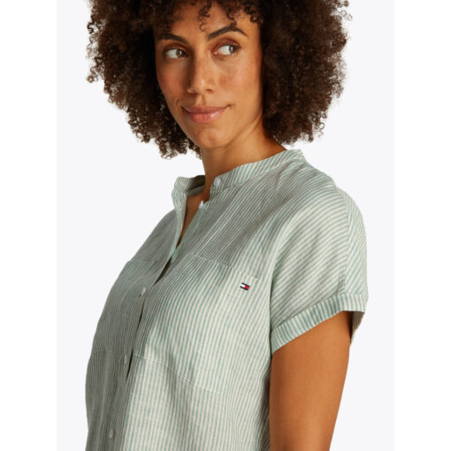 Tommy Hilfiger WW0WW447150CF Essentiel Linen Collarless SS Blouse