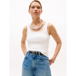 Tommy Hilfiger WW0WW45444 White 5x2 Rib Square Neck Tank Top