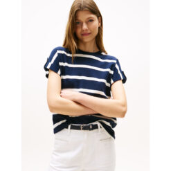 Tommy Hilfiger ww0ww45628 bds 0bb gold button mdrn c-nk ss tee t-shirt navy stripe