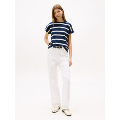 Tommy Hilfiger ww0ww45628 bds 0bb gold button mdrn c-nk ss tee t-shirt navy stripe