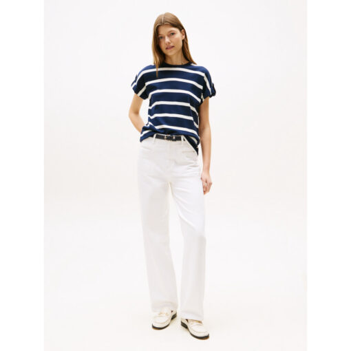 Tommy Hilfiger ww0ww45628 bds 0bb gold button mdrn c-nk ss tee t-shirt navy stripe