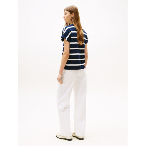 Tommy Hilfiger ww0ww45628 bds 0bb gold button mdrn c-nk ss tee t-shirt navy stripe